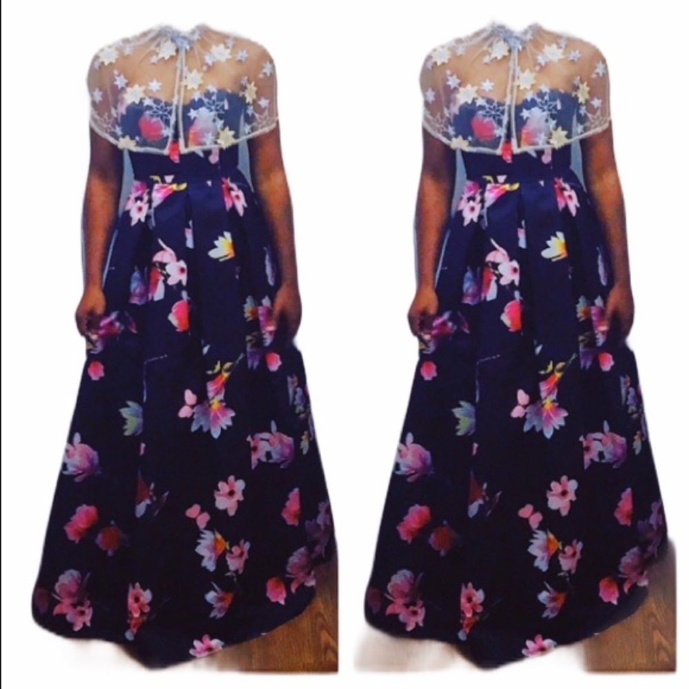 Sequin Hearts Floral Strapless Ball Gown